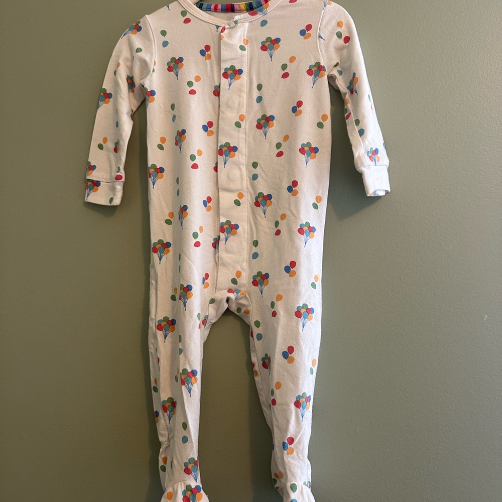 Kids White Footed One-Piece with Colorful Balloon Print 9-12m